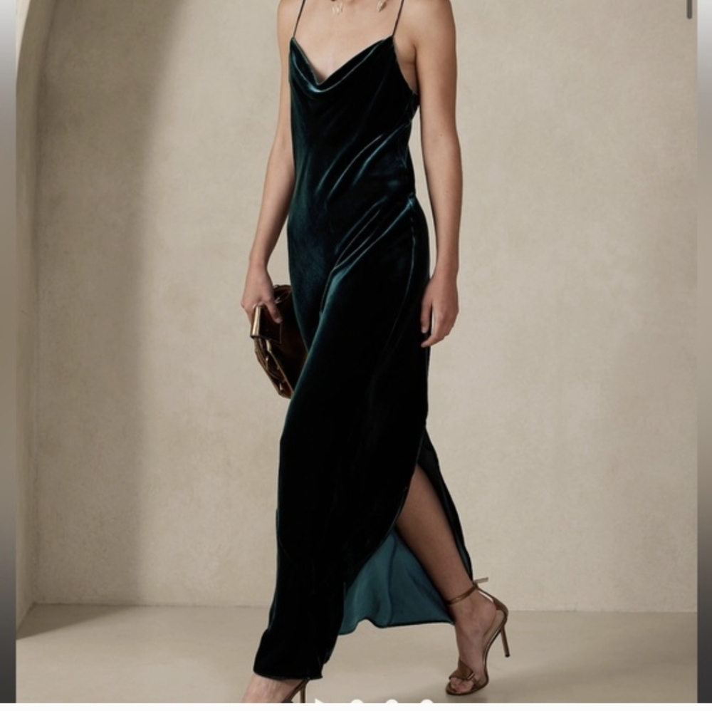 Lux Velvet Slip Maxi Dress in Deep Green